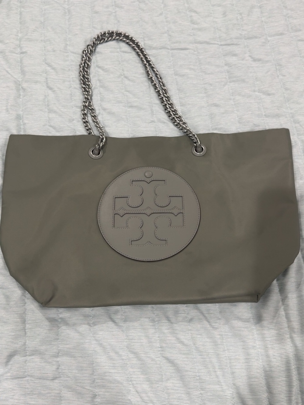 Tory Burch Taupe green/stone color Tote with Double Chain Straps